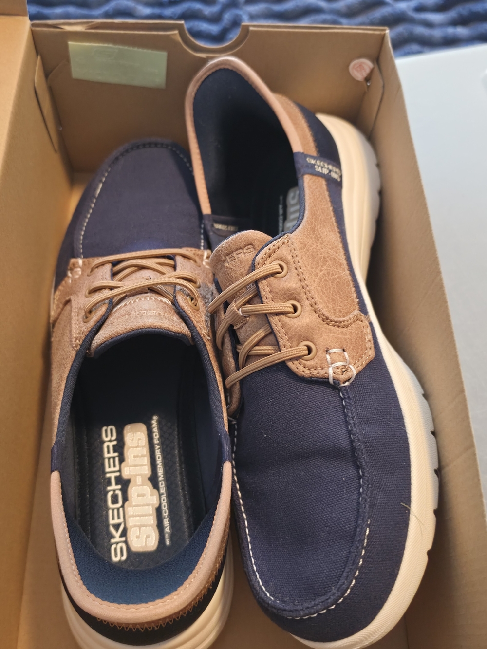 Skechers Navy and Tan Slip-On Loafers for Ladies